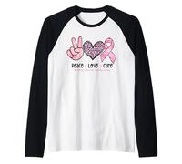 Retro Peace Love Cure Léopard Cœur Cancer du Sein Soutien Manche Raglan