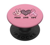Retro Peace Love Cure Léopard Cœur Cancer du Sein Soutien PopSockets PopGrip Adhésif