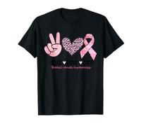 Retro Peace Love Cure Léopard Cœur Cancer du Sein Soutien T-Shirt