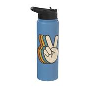 Retro Peace Sign V Fingers Vintage 60s 70s 80s Cool Graphic Stainless Steel Insulated Water Bottle