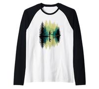 Rétro Pêcheur Silhouette Poisson Pêche Pêcheur Manche Raglan