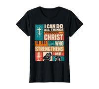 Retro Philippians 4:13 Verse de la Bible Culte Chrétienne Musique T-Shirt Graphique avec Valeur, Femme, Noir, M