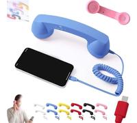 Retro Phone Handset, Cell Phone Receiver with Microphone & Speaker, 90s Phones Prop, Pop Phones Retro Handset, for Cell Mobile Video Conferences, Calls, Meetings (Blue,Type-c)