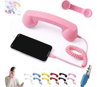 Retro Phone Handset, Cell Phone Receiver with Microphone & Speaker, 90s Phones Prop, Pop Phones Retro Handset, for Cell Mobile Video Conferences, Calls, Meetings (Pink,3.5mm)