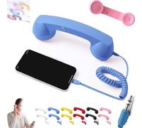Retro Phone Handset, Cell Phone Receiver with Microphone & Speaker, 90s Phones Prop, Pop Phones Retro Handset, for Cell Mobile Video Conferences, Calls, Meetings (Blue,3.5mm)
