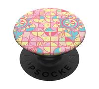 Retro Pink and Yellow Geometric Floral Pattern Girly Pastel PopSockets PopGrip Adhésif