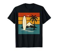 Rétro Plage Coucher De Soleil Surf Montagne Nature Amoureux Surfeur T-Shirt