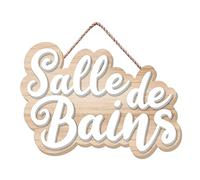 SUD TRADING Plaque de porte pour Salle de Bain en MDF - Hauteur 13.5 cm - Largeur 19 cm - Profondeur 1 cm BOIS ET BLANC