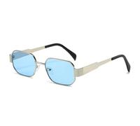 Retro Polygon Square Metal Frame Women Sunglasses Fashion Clear Candy Color Lens Shades UV400 Men Punk Sun Glasses(Silver Blue)