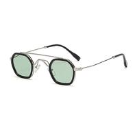 Rétro polygone petit carré hommes lunettes de soleil métal Double ponts Punk lunettes de soleil femmes nuances UV400, argent vert, taille unique
