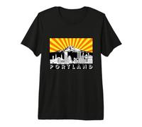 Rétro Portland Oregon City Skyline Mount Hood Rayons du Soleil T-Shirt Haut de Gamme