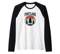 Retro Portland Sunset Mountain Design Vintage Oregon Forest Manche Raglan