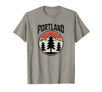 Retro Portland Sunset Mountain Design Vintage Oregon Forest T-Shirt