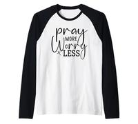 Retro Pray More Worry Less - Foi chrétienne inspirante Manche Raglan