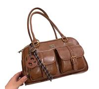 Retro PU Shoulder Bag, Lightweight Multi Pocket Purse, 11.02x3.94x7.09 Inch Handbag with Secure Zipper, Soft Leather Side Bag Carry, Casual Accessory Vintage Style, Travel Bags for Women Vacation