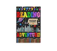 Retro Reading Posters Set, Motivational Book Lovers Wall Art for Elementary School Classroom & Library Decor(Framed,16x24inch(40x60cm))