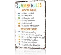 Retro Room Decor Metal Sign Summer Rules Visual Schedule Daily Activity Timeline Aluminum Wall-Art for Homeschool Schedule After School Routine 8 X 12 inch