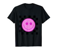 Rétro Rose Happy Face Motif à carreaux Sourire Visage Tendance T-Shirt