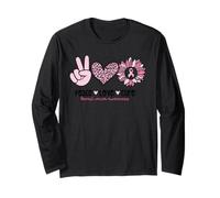Rétro Rose Tournesol Peace Love Cure Sein Cancer Soutien Manche Longue