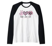 Rétro Rose Tournesol Peace Love Cure Sein Cancer Soutien Manche Raglan