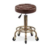 Retro Round Roller Tabouret PU Cuir Hauteur Réglable Tabouret De Magasin Pivotant Poulie Ascenseur Dessin Travail Spa Tabouret De Salon avec Roues Chaise De Bureau (Brown