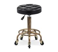 Retro Round Roller Tabouret PU Cuir Hauteur Réglable Tabouret De Magasin Pivotant Poulie Ascenseur Dessin Travail Spa Tabouret De Salon avec Roues Chaise De Bureau (Black