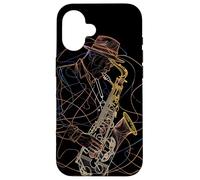 Retro Saxophone Guy Line Art Woodwind Instrument Coque pour iPhone 16