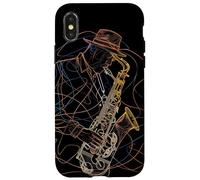 Retro Saxophone Guy Line Art Woodwind Instrument Coque pour iPhone X/XS