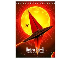 Retro Sci-Fi - Aufbruch zu neuen Grenzen (Tischkalender 2027 DIN A5 hoch), CALVENDO Monatskalender: Cineastischer Retro-Sci-Fi-Kalender mit fremden Welten und futuristischen Visionen.