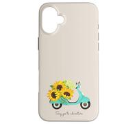 Retro Scooter and Sunflowers Say Yes to New Adventures Quote Coque pour iPhone 16 Plus