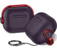 Retro Série Coque pour AirPods 3 avec Cordon, Étui de Protection Anti-Chocs en Premium TPU, Housse Clip de Verrouillage Givrée Anti-Rayures, Case Cover Durable et Antidérapant, Violet Rouge