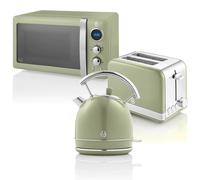 Swan Retro STRP2070GNEU Set petit-déjeuner Bouilloire + Grille-pain + Micro-ondes 800W Vert