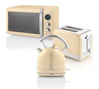 Retro Set Petit-Déjeuner Bouilloire 1,8L Grille-Pain 2 Tranches Micro-ondes 20L, 850W, Crème, SWAN, STRP2070CNEU
