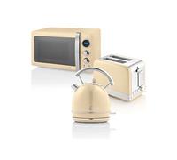 Swan Set petit-déj Retro STRP2070CNEU Bouilloire 1,8L Grille-pain 2 tr Micro-ondes 20L 850W Crème