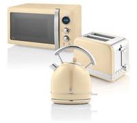 Swan Set petit-déj Retro STRP2070CNEU Bouilloire 1,8L Grille-pain 2 tr Micro-ondes 20L 850W Crème