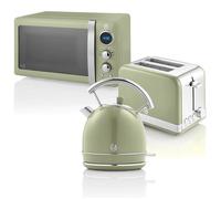 Swan Retro STRP2070GNEU Set petit-déjeuner Bouilloire + Grille-pain + Micro-ondes 800W Vert