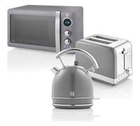 Retro Set Petit-Déjeuner Bouilloire 1,8L Grille-Pain 2 Tranches Micro-ondes 20L SWAN STRP2070GRNEU Gris Gris G