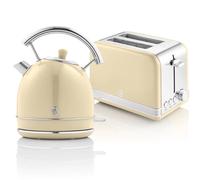 Retro Set Petit-Déjeuner Bouilloire 1,8L Sans fil, Grille-Pain 2 Larges Tranches,, STP7050CNEU, 850, Crème