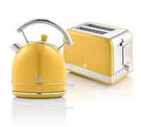 Retro Set Petit-Déjeuner Bouilloire 1,8L Sans fil, Grille-Pain 2 Larges Tranches,, STP7050YELNEU, 850, Jaune