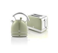 Swan Ensemble petit-déjeuner Retro STP7050GNEU Bouilloire 1,8 L sans fil Grille-pain 2 tranches Vert