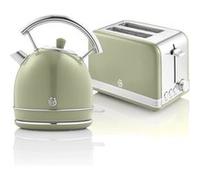 Swan Ensemble petit-déjeuner Retro STP7050GNEU Bouilloire 1,8 L sans fil Grille-pain 2 tranches Vert