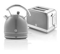 Swan Retro Set Petit-Déjeuner STP7050GRNEU – Bouilloire 1,8L, Grille-pain 2 larges tranches, Gris