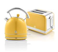 Retro Set Petit-Déjeuner Bouilloire 1,8L Sans fil, Grille-Pain 2 Larges Tranches, 850, Jaune, SWAN, STP7050YELNEU