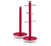 Retro Set Porte-Papier de Cuisine + Porte-Tasses pour 6 Tasses, Acier, SWAN, SWKA1054RN, , Rouge Rouge G