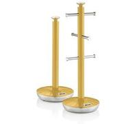 Retro Set Porte-Papier de Cuisine + Porte-Tasses pour 6 Tasses, Acier, SWAN, SWKA1054YELN, , Jaune Jaune G