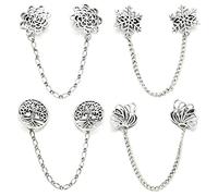 Retro Shawl 4pcs Brooches Pins Chain Tassel Collar Lapel Sweater Guard Clip Pin Vintage