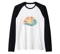 Rétro Soleil Vague Vintage Plage Mer Coucher de Soleil Manche Raglan