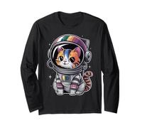 Retro Space Cat Astronaut Tee for Cat Lover Manche Longue