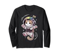 Retro Space Cat Astronaut Tee for Cat Lover Manche Longue