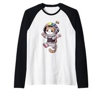 Retro Space Cat Astronaut Tee for Cat Lover Manche Raglan
